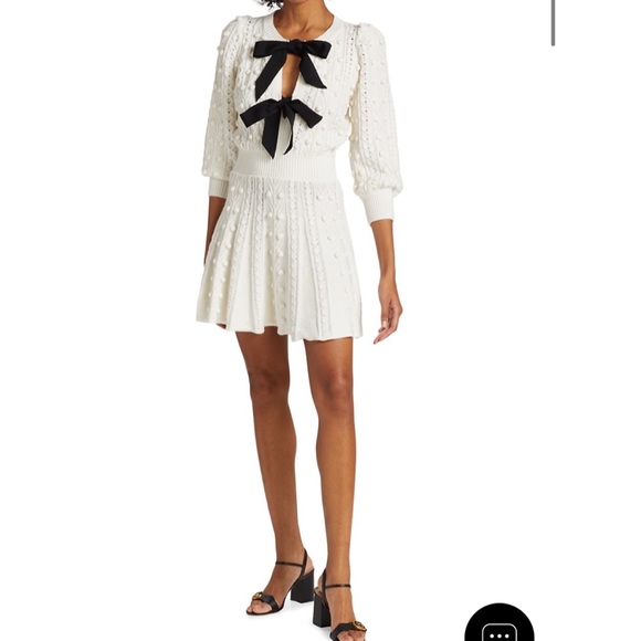 Alice + Olivia Kitty Bow Front Sweater Dress Cream - Picture 5 of 12